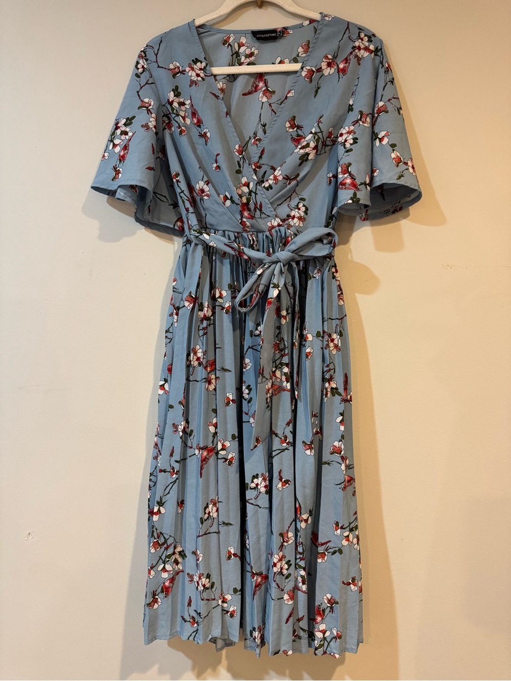 PrettyLittleThing Dusty Blue Floral Wrap Midi Dress